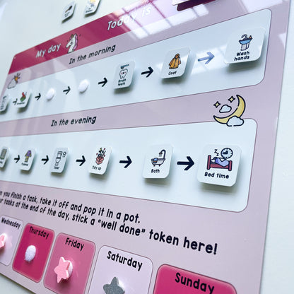 Children's Morning and Evening Routine Chart with Tokens (Pinks)
