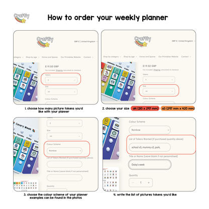 Children's Weekly Planner with Tokens