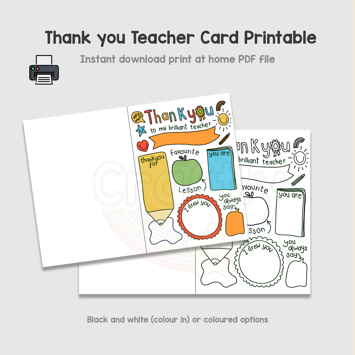 PRINTABLE Thank you Teacher Card – Craftly Ltd
