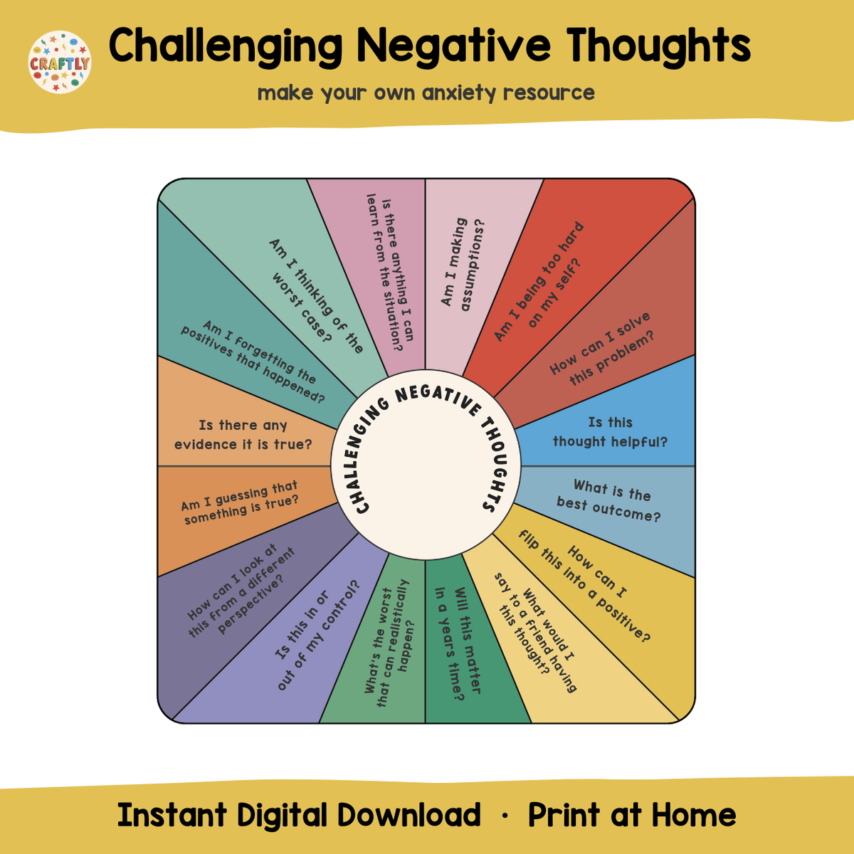 PRINTABLE Challenging Negative Thoughts Wheel – Craftly Ltd