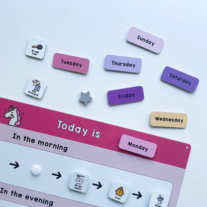 Children's Morning and Evening Routine Chart with Tokens (Pinks)