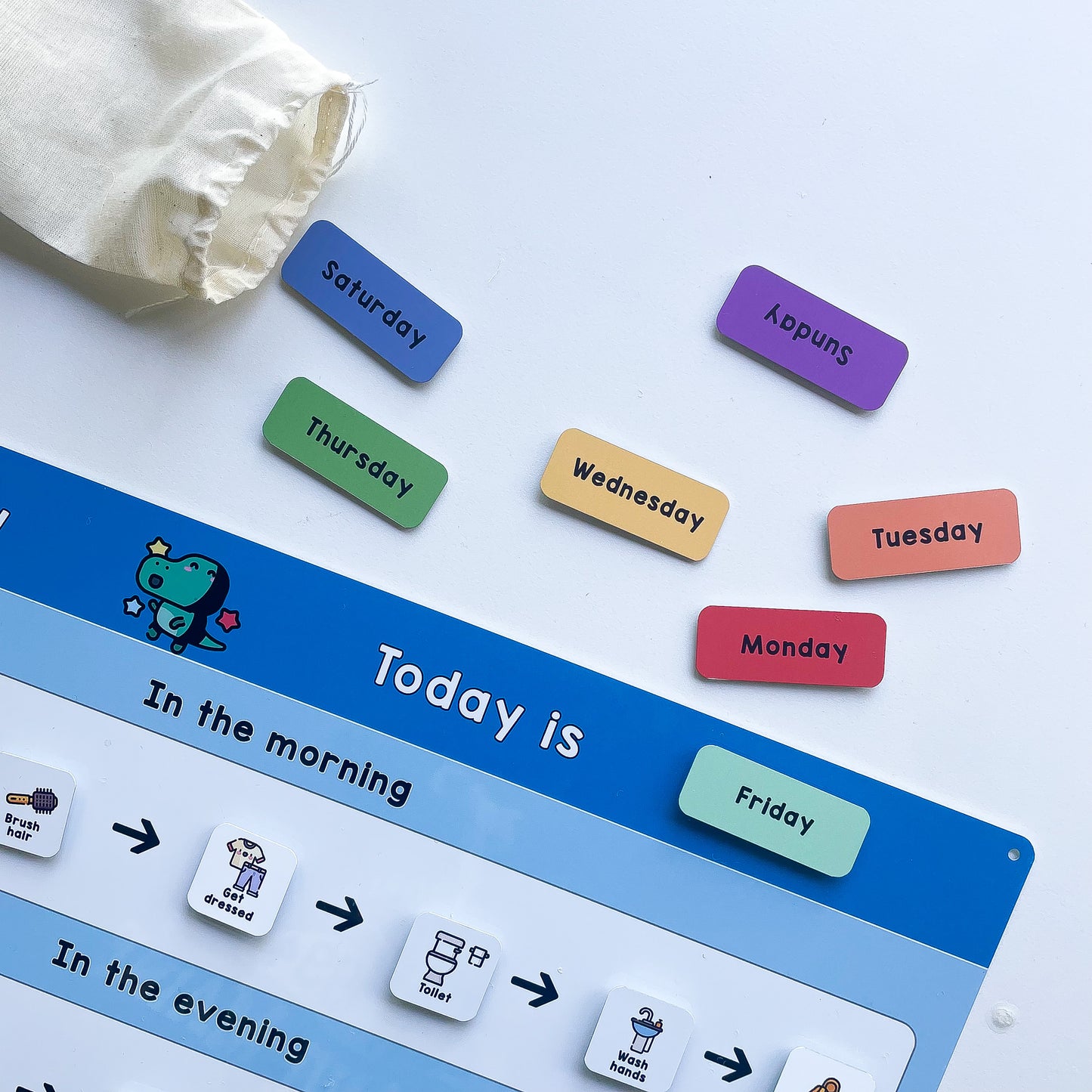 Children's Morning and Evening Routine Chart with Tokens (Dinosaur)