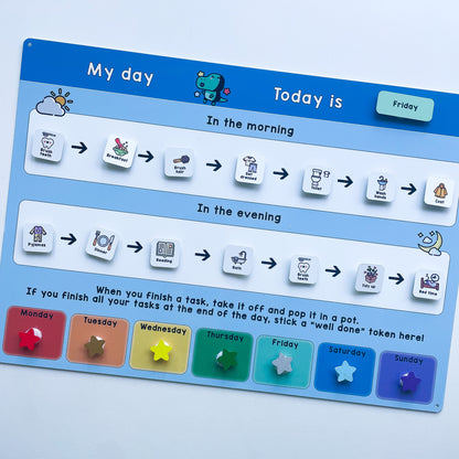 Children's Morning and Evening Routine Chart with Tokens (Dinosaur)