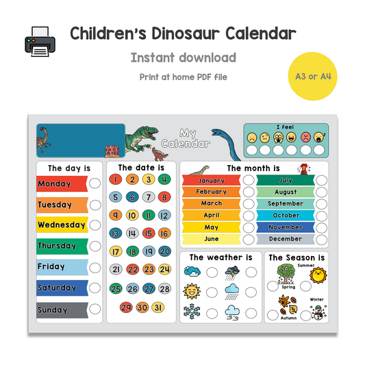 PRINTABLE Children's Dinosaur Calendar
