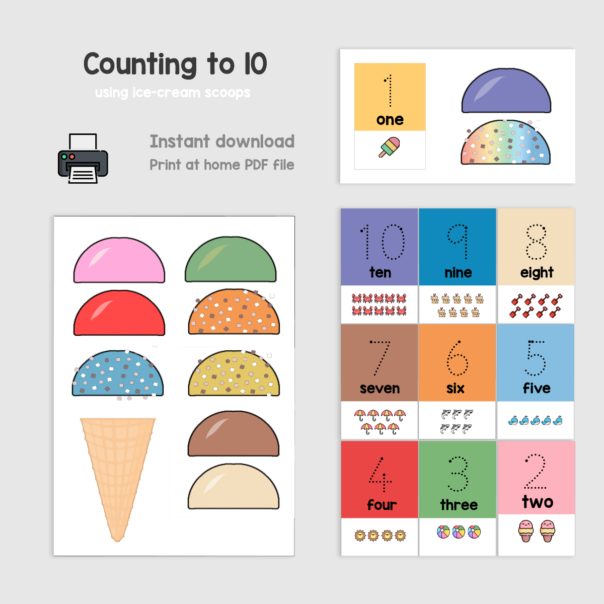 PRINTABLE Ice Cream Scoops Counting Activity