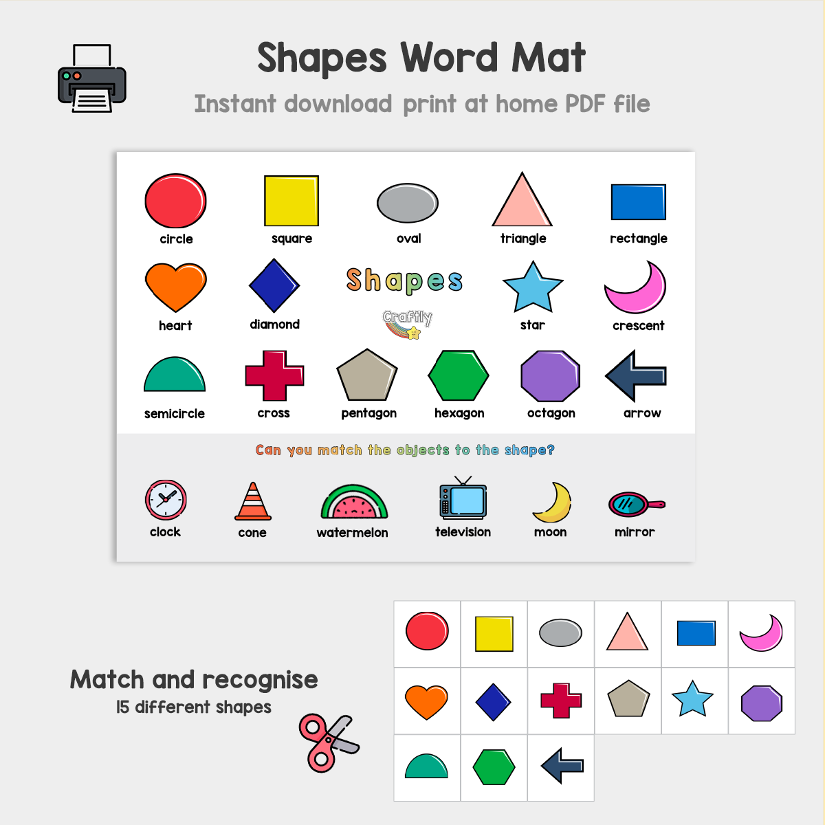 PRINTABLE Shapes Word Mat and Matching Activity