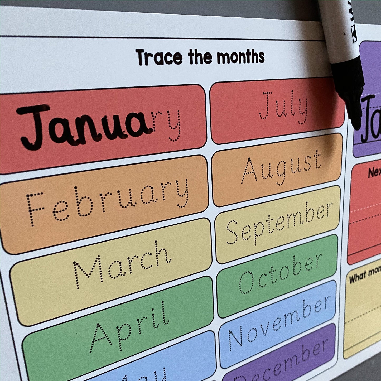 Tracing Days & Months Whiteboard