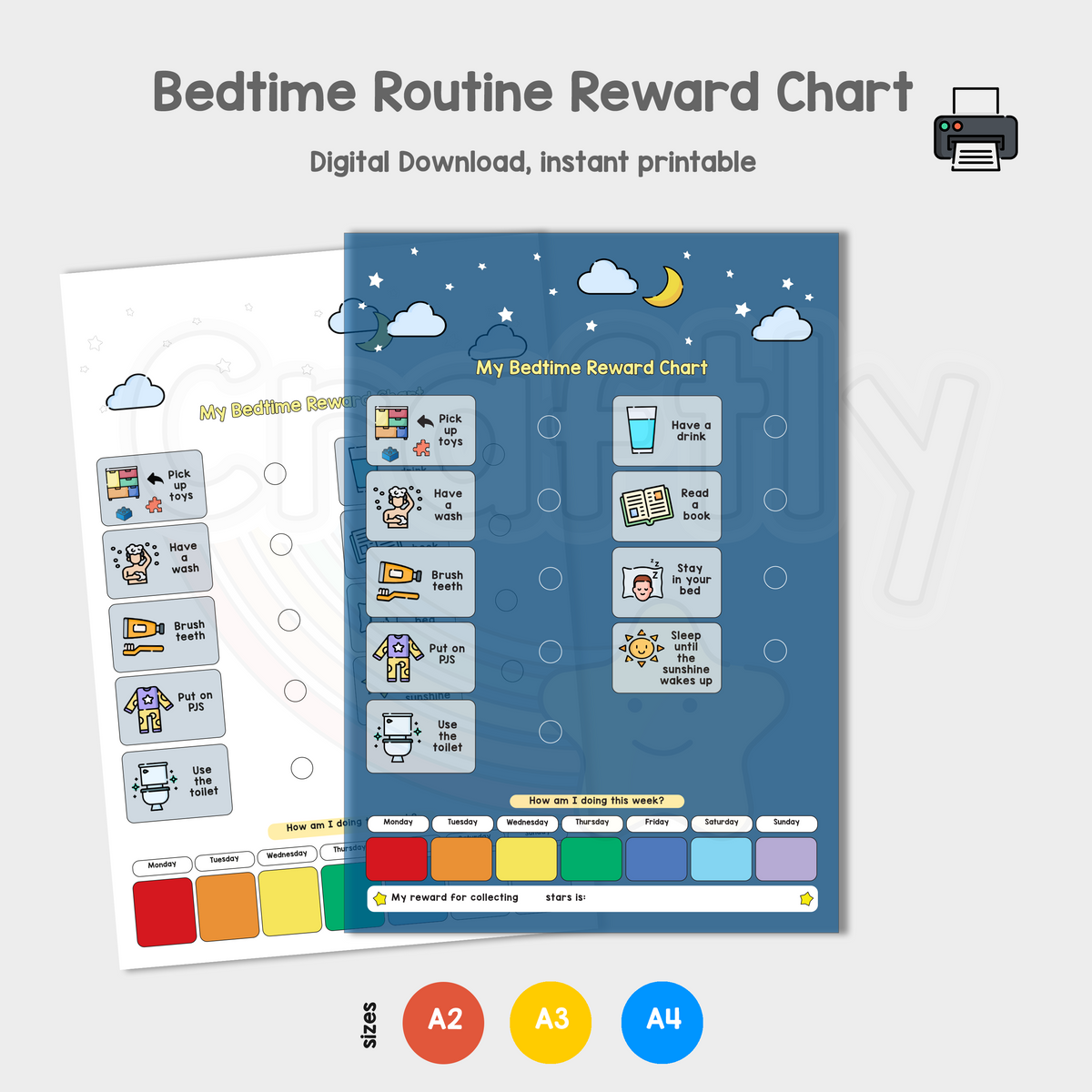 Bedtime Incentive Chart PRINTABLE Bedtime Reward Chart – Craftly Ltd