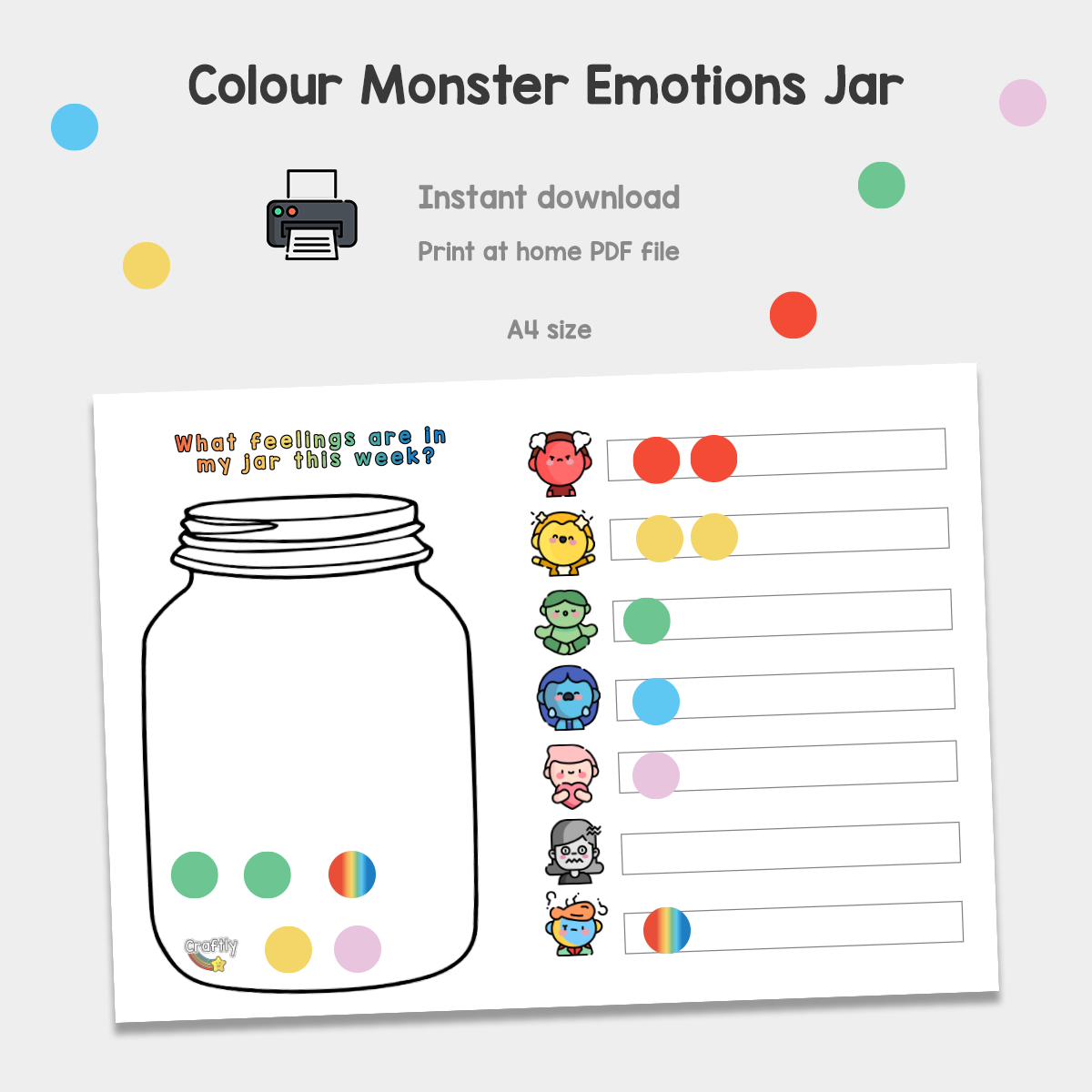 PRINTABLE Colour Monster Emotions Jar