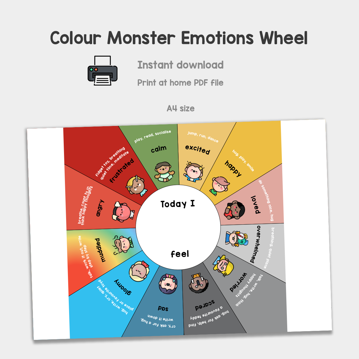 PRINTABLE Colour Monster Emotions Clock