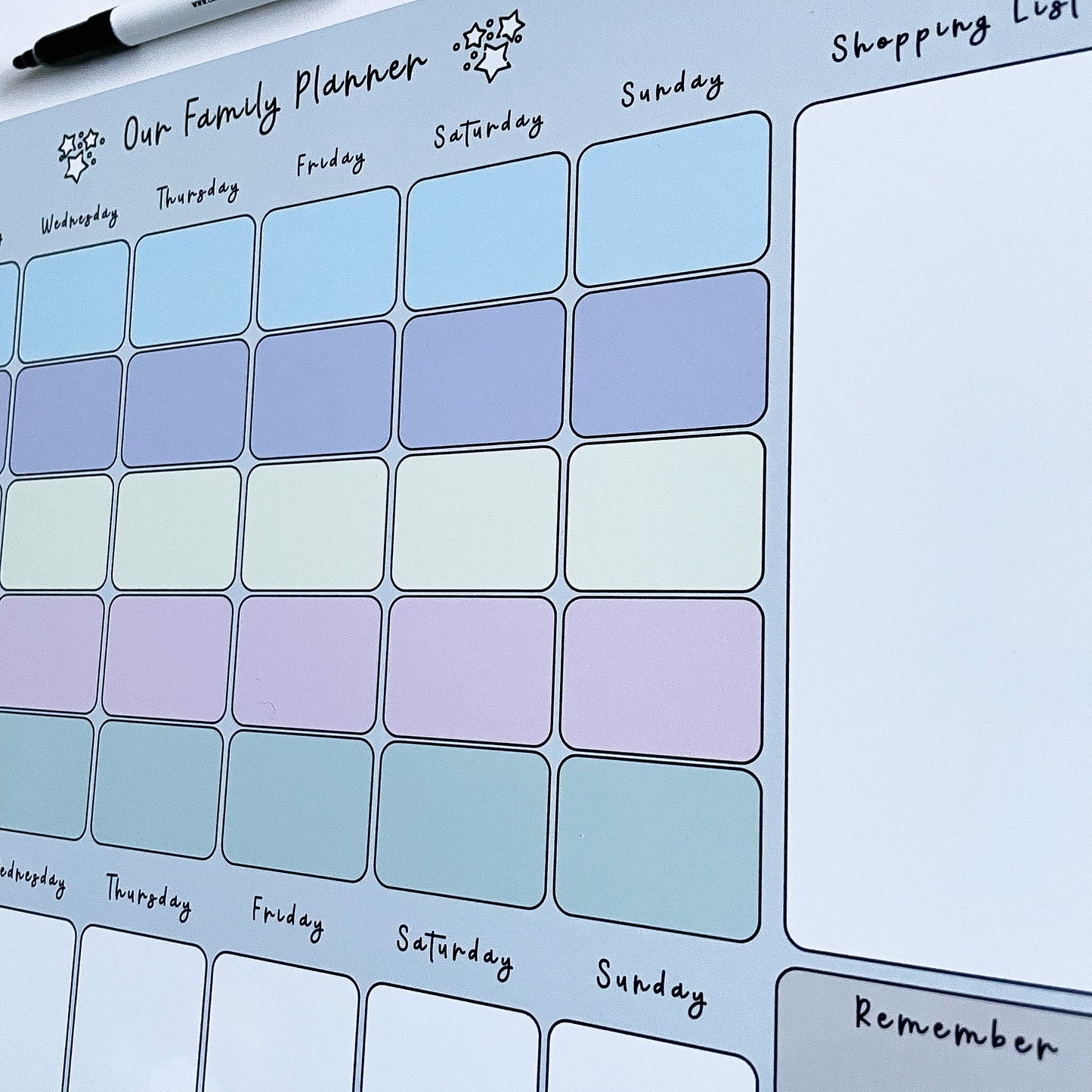 Weekly Family Planner with Meals Whiteboard