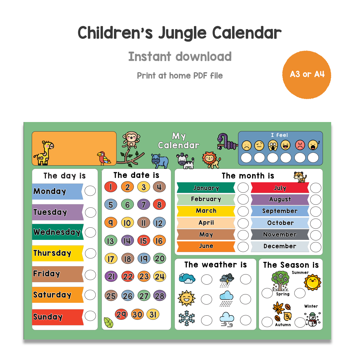 PRINTABLE Children's Jungle Calendar