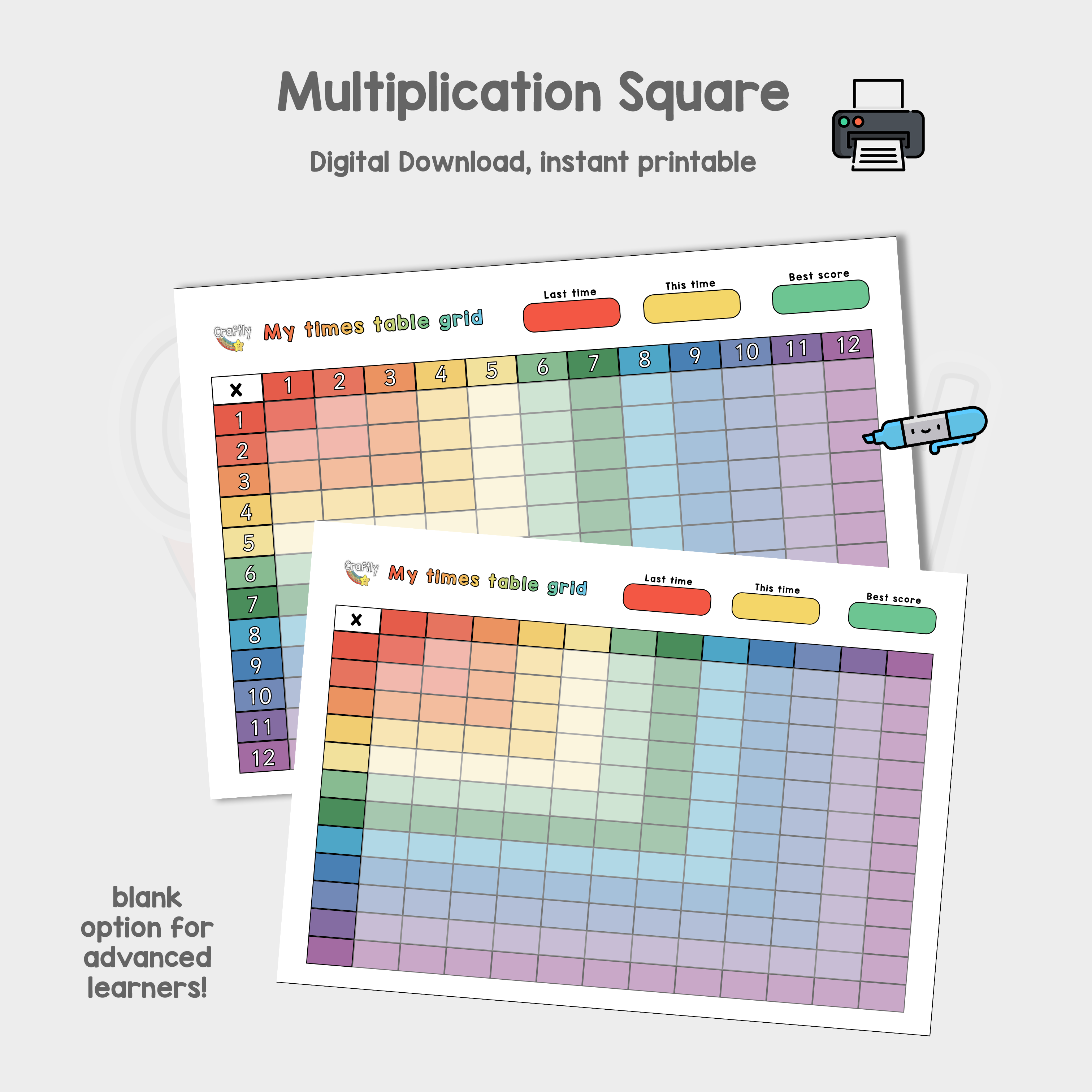 Math Two Table Grid PRINTABLE Times Tables Grid – Craftly Ltd