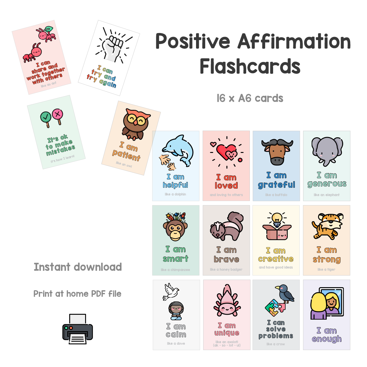 PRINTABLE Positive Affirmation Flashcards