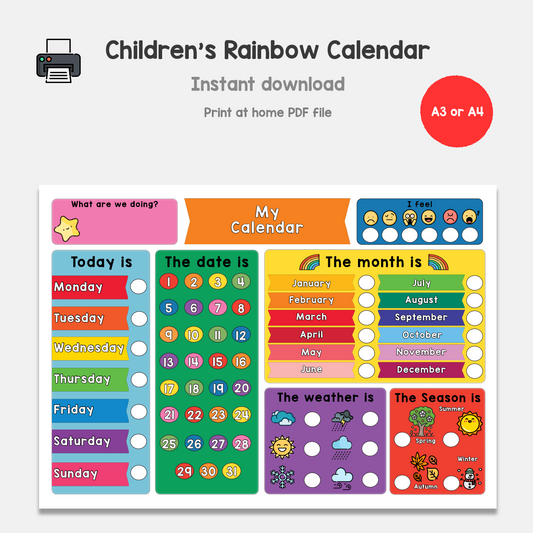 PRINTABLE Children's Rainbow Calendar