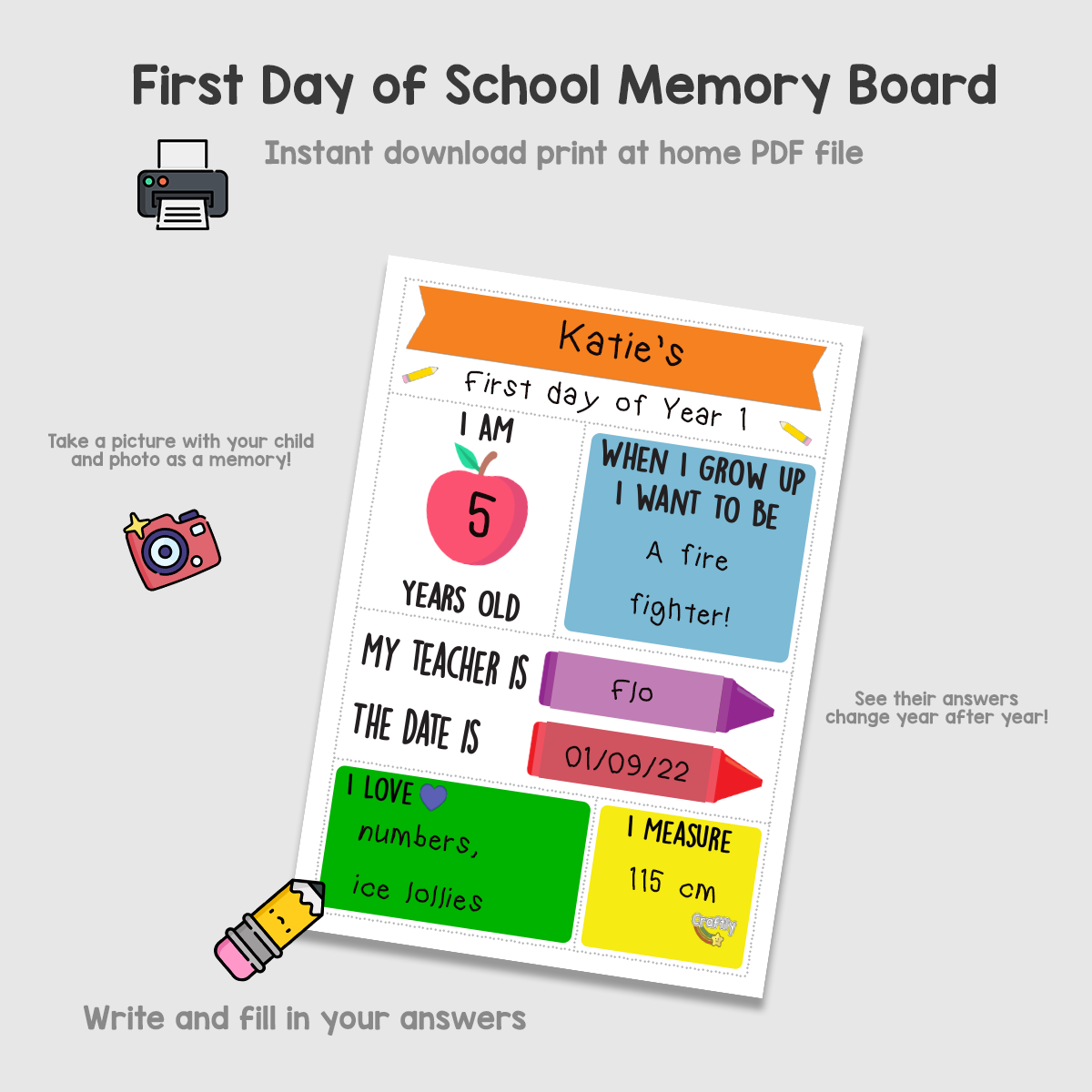 PRINTABLE School Memory Photo Board (Rainbow)