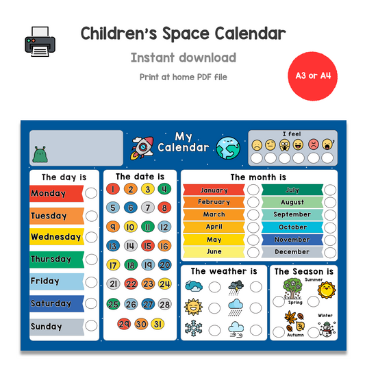 PRINTABLE Children's Space Calendar