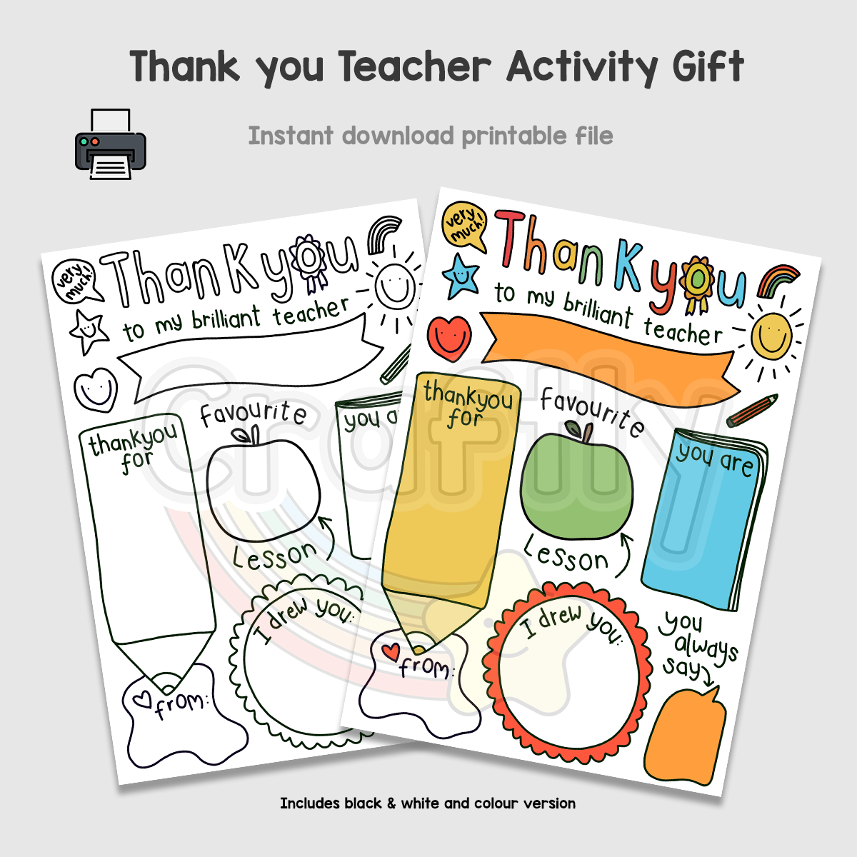 PRINTABLE Thank you Teacher Gift Activity