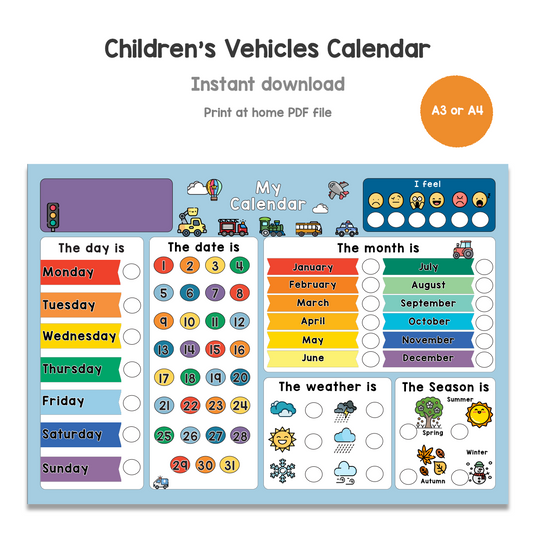 PRINTABLE Children's Vehicle Calendar