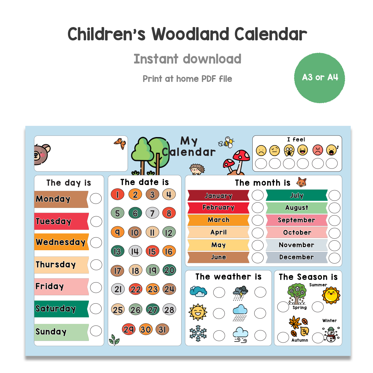PRINTABLE Children's Woodland Calendar